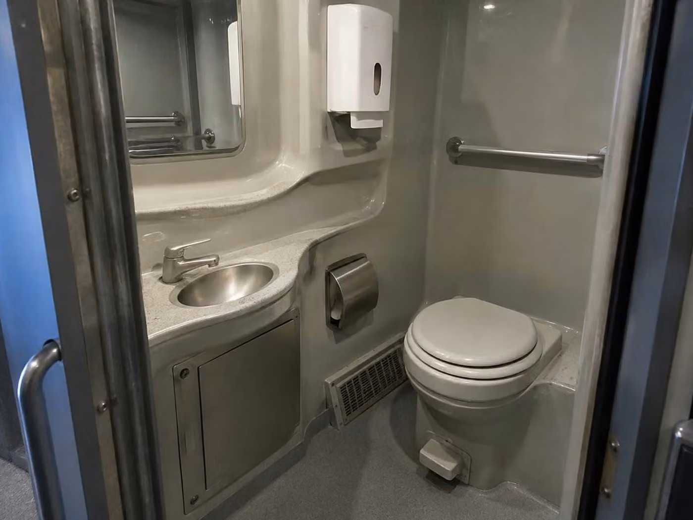 rome 56 passenger charter bus onboard restroom